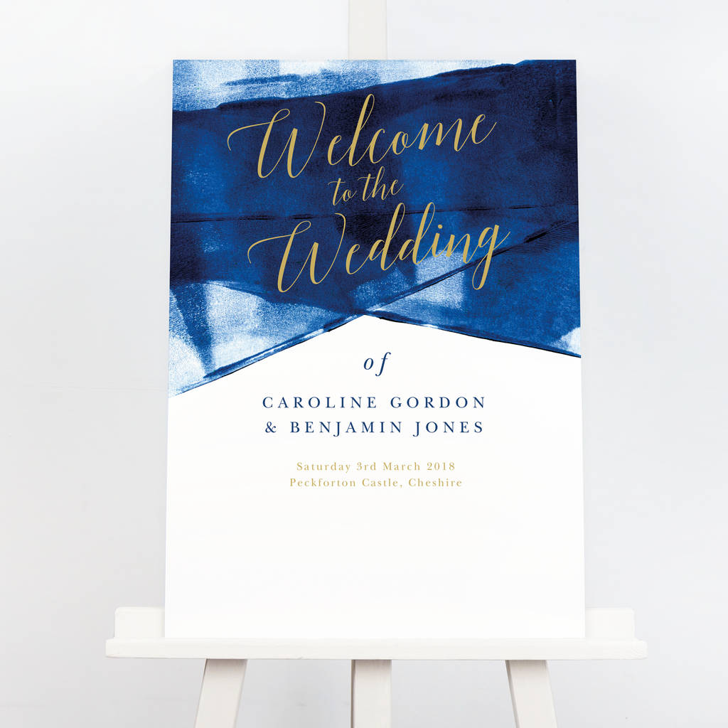 Grace Navy And Gold Wedding Welcome Sign