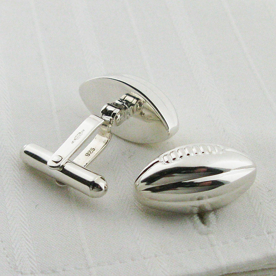 Silver Rugby Ball Cufflinks By English Cufflinks