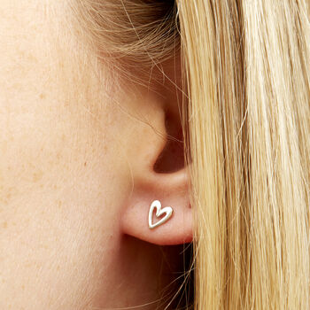 Sterling Silver Open Heart Stud Earrings, 2 of 5