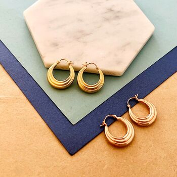 High Polished Gold Plated Sterling Silver Ridged Hoop Earring, 5 of 7