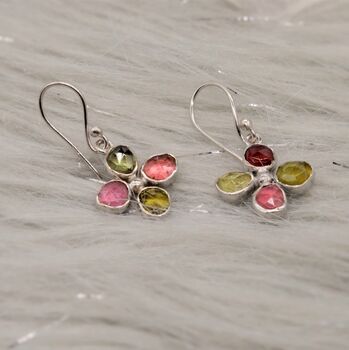 Mixed Pink Green Tourmaline Sterling Silver Earrings, 2 of 8