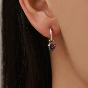 Sterling Silver Amethyst Purple Trillion Cut Cz Hoop Earrings, 7 of 11