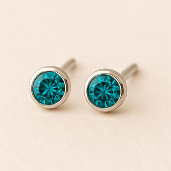 Sterling Silver December Blue Topaz Birthstone Stud Earrings, 3 of 4