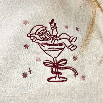 Embroidered Santa In A Cocktail Christmas Jumper, 2 of 3