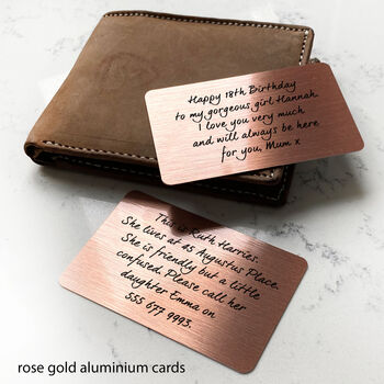 Personalised Wallet Or Purse Metal Message Cards, 4 of 7