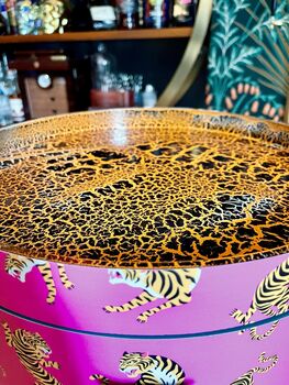 Pink Tiger Round Wooden Side Table With Drawer, 2 of 7