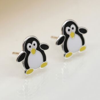 Girls Sterling Silver Penguin Stud Earrings, 6 of 8