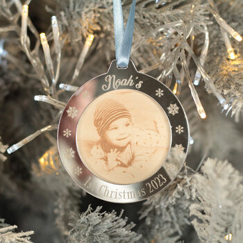 Baby's 1st Christmas Engraved Photo 3D Tree Decoration, 3 of 6