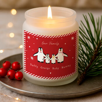 Personalised Family Gingerbread Scented Christmas Candle | 'Our Family…' | Penguins, 2 of 5
