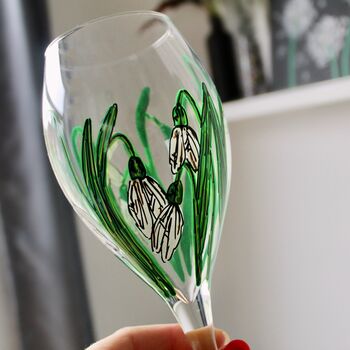Snowdrop Painted Wine Glass, 3 of 7