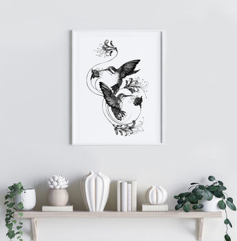 'Hummingbirds And Honeysuckle' Fine Art Print, 2 of 7