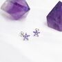 Sterling Silver Purple Amethyst Cz Flower Barbell Earrings, thumbnail 1 of 12