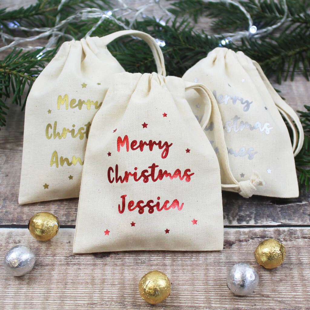 Merry Christmas Personalised Mini T Bags By Farmhouse And Co