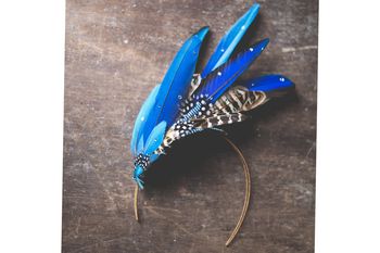 Dramatic Blue Feather Headpiece, 2 of 12