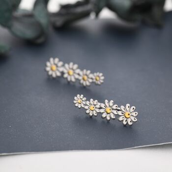 Gold Pistil Daisy Flower Crawler Earrings, 3 of 10
