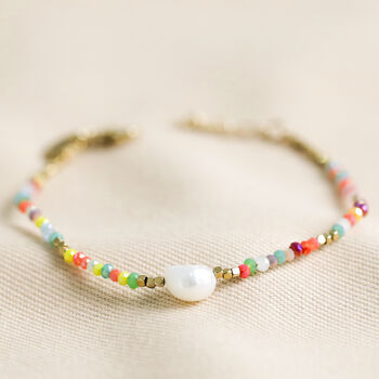 Gold Plated Stainless Steel Rainbow Bead Pearl Bracelet, 2 of 6