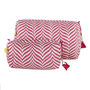 Block Print Indore Pattern Pink Herringbone Makeup Bag, thumbnail 3 of 4