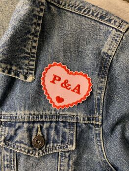 Personalised Pink And Red Valentines Couples Initials Embroidered Heart Iron On Fabric Patch, 2 of 6