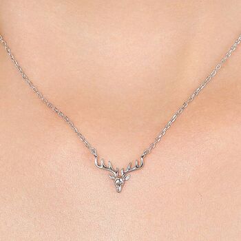 Sterling Silver Stag Deer Necklace, 2 of 11