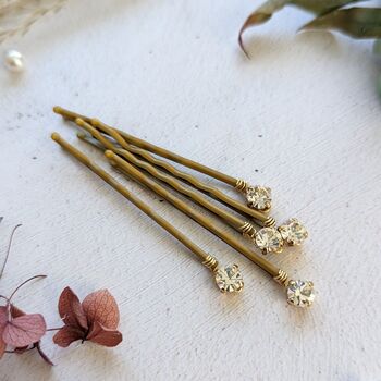 Set Of Gold Rhinestone Bridal Hair Pins, 4 of 4