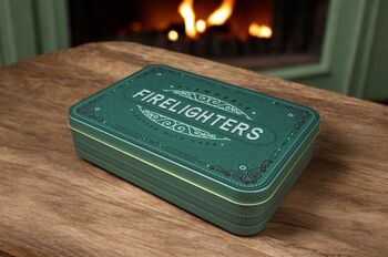 Firelighter And Match Tin Set Cosy Fireside Storage In Sage Green, 11 of 12