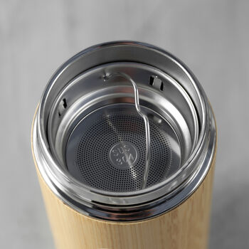 Personalised Bamboo Thermos Flask With Tea Strainer, 5 of 6