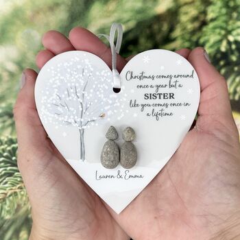 Personalised Sister Pebble Heart Bauble Decoration, 2 of 7