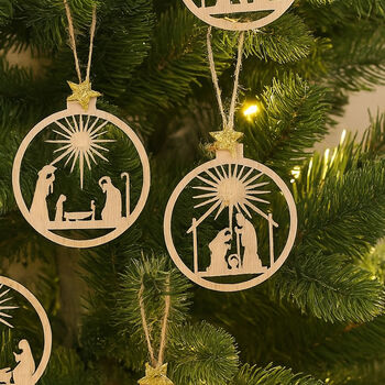 Wooden Nativity Hanging Decorations Set Of Nine Christmas Tree, 3 of 4