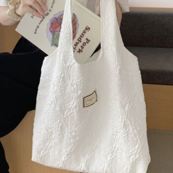 Embroidered White Rose Floral Extra Large Shoulder Tote Bag, 2 of 7