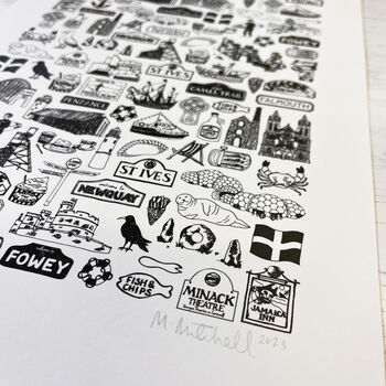 Cornwall Illustrated Black And White Print, 7 of 9