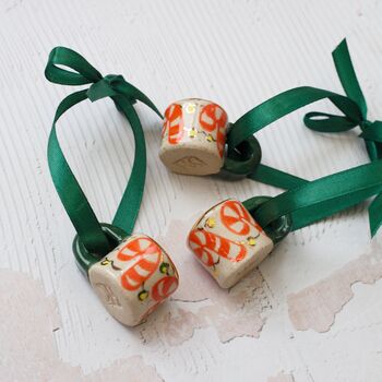 Hand Painted Mini Ceramic Mug Christmas Ornament With Candy Cane, 4 of 5