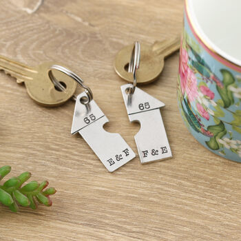 New Home Gift House Shaped Pair Of Personalised Keyrings, 3 of 5