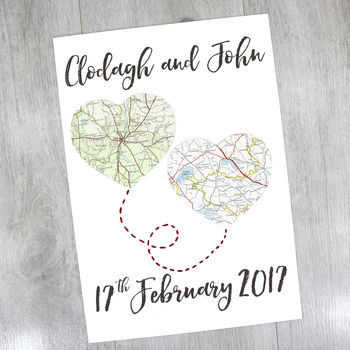 Personalised Wedding Map Heart Artwork, 4 of 9