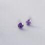 Sterling Silver February Birthstone Amethyst Cz Stud Earrings, thumbnail 3 of 12