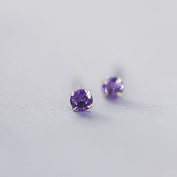Sterling Silver February Birthstone Amethyst Cz Stud Earrings, 3 of 12