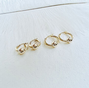 9ct Solid Gold Hoops With A Single Gold Bead, 2 of 5