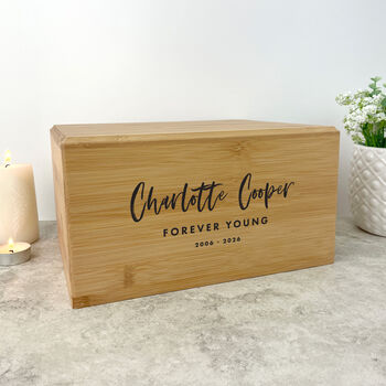 Personalised Bamboo Urn For Cremation Ashes Modern Script Design, 5 of 12