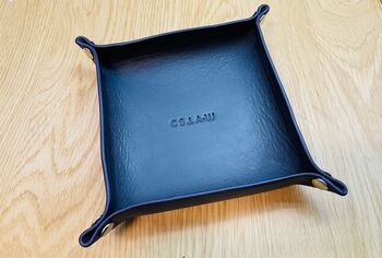 Personalised Dark Blue Leather Desk Accessories Tray, 4 of 12