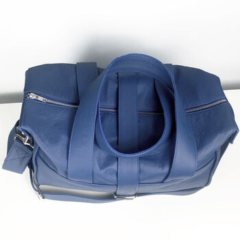 Handcrafted Marine Blue Leather Holdall, 6 of 8