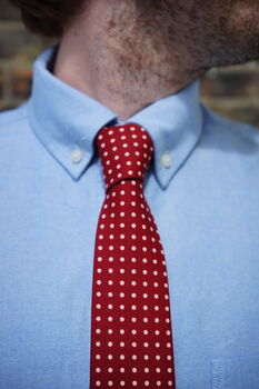 Mens Burgundy And Ivory Polkadot Slim Style Tie, 6 of 10