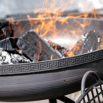 Mosaic Band Plain Jane Firepit With Swing Arm BBQ Rack, 3 of 9