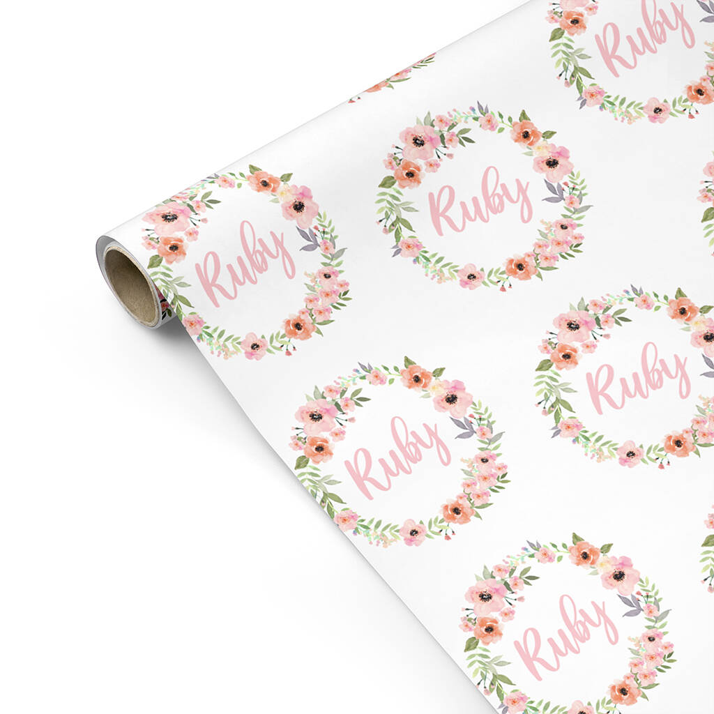 Personalised Floral Name Wrapping Paper By The Personalised Wrapping