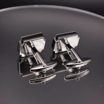 Silver Pearl Shell Cufflinks Black Square, 5 of 5