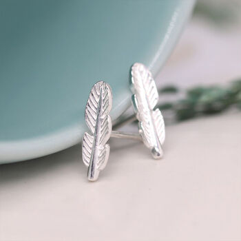 Feather Stud Earrings In Sterling Silver, 2 of 12