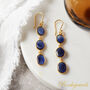 Blue Sapphire Cabuchon Triple Stone Drop Gold Silver Earrings, thumbnail 8 of 9