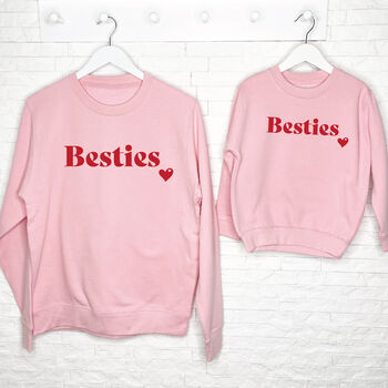 Besties With Heart Mum And Daughter Sweatshirt Set, 2 of 8
