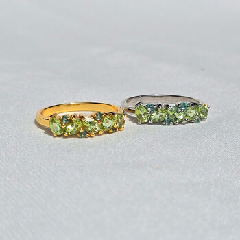 Emerald And Peridot Pear Cut Half Eternity Band In Sterling Silver And Gold Vermeil, 5 of 11