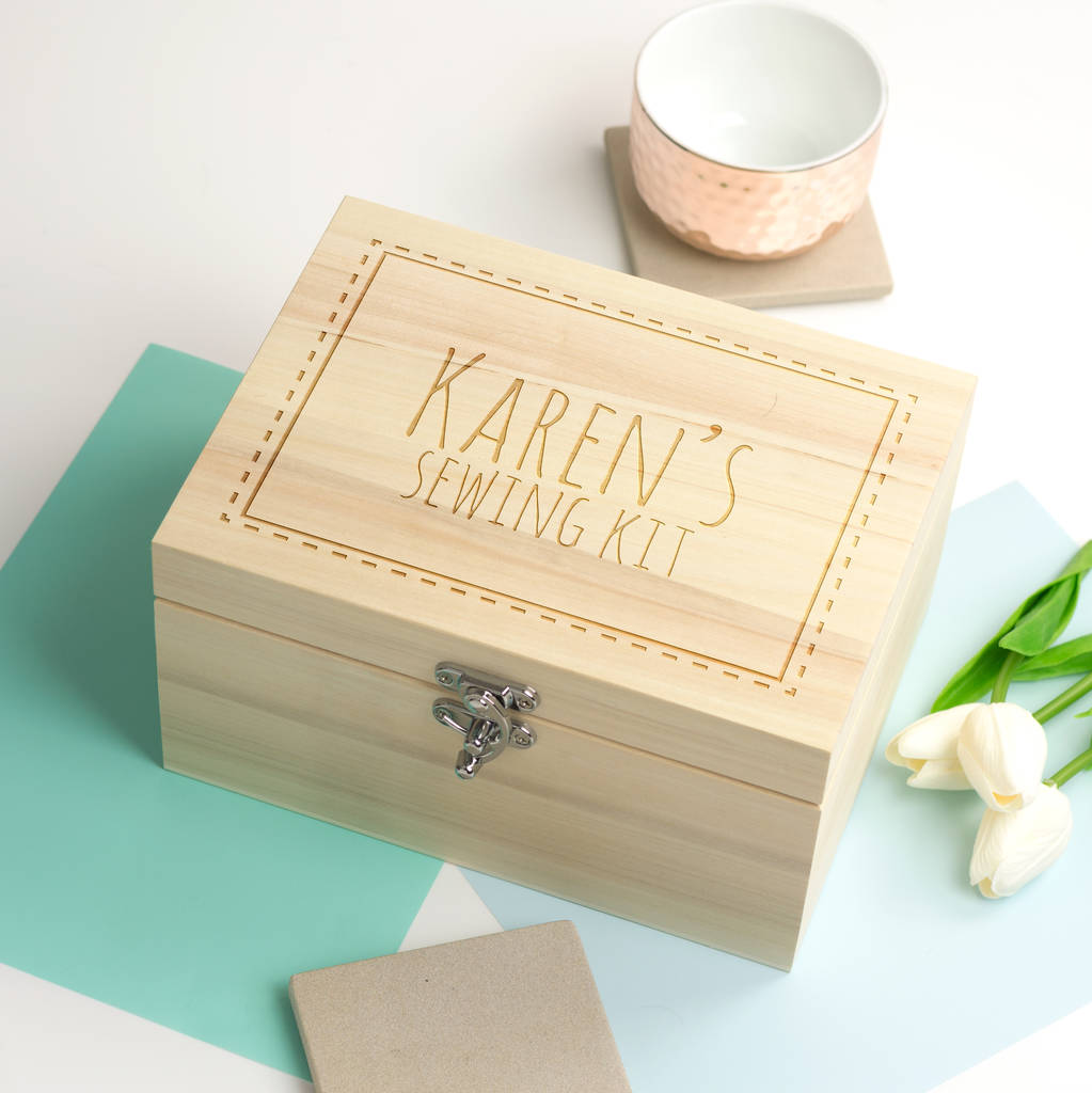 personalised sewing kit storage box by mirrorin