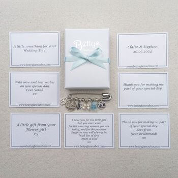 Beach Theme Wedding Bridal Charm Gift | Something Old, New, Borrowed, Blue | Aquamarine Stones | Engraved Wedding Gift For Bride To Be, 9 of 9