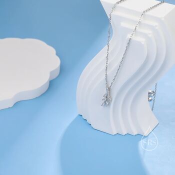 Tiny Cz Leaf Pendant Necklace In Sterling Silver, 4 of 10